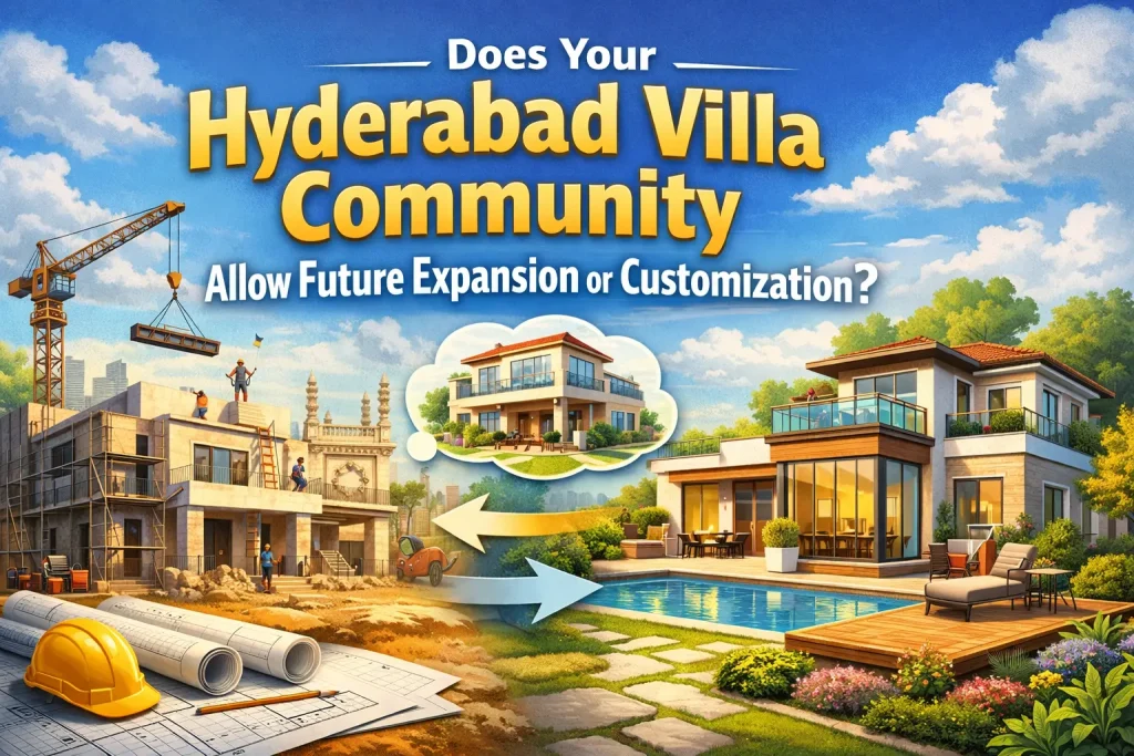 Modern Hyderabad villa community showing construction and upgraded homes, highlighting future expansion and customization options
