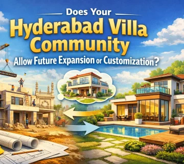 Modern Hyderabad villa community showing construction and upgraded homes, highlighting future expansion and customization options