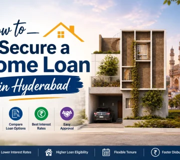 Modern villa in Hyderabad with home loan guide highlighting eligibility, interest rates, and loan approval 