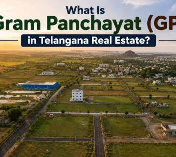 Aerial view of Gram Panchayat plots and developing real estate layouts near Hyderabad Telangana