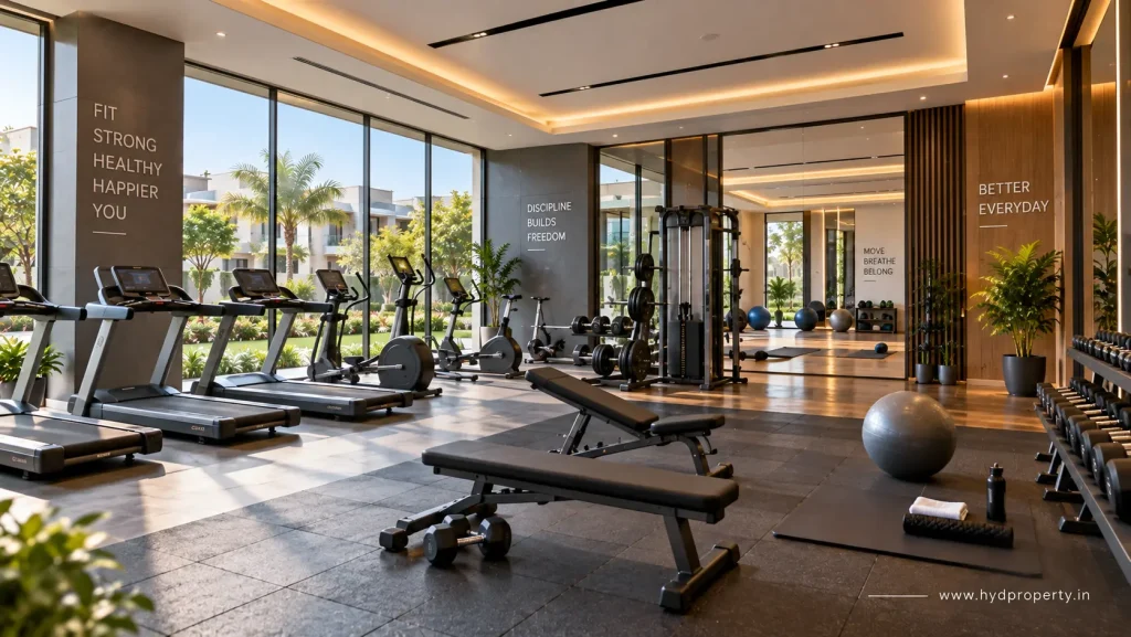 Modern fitness centre inside a luxury villa community in Hyderabad