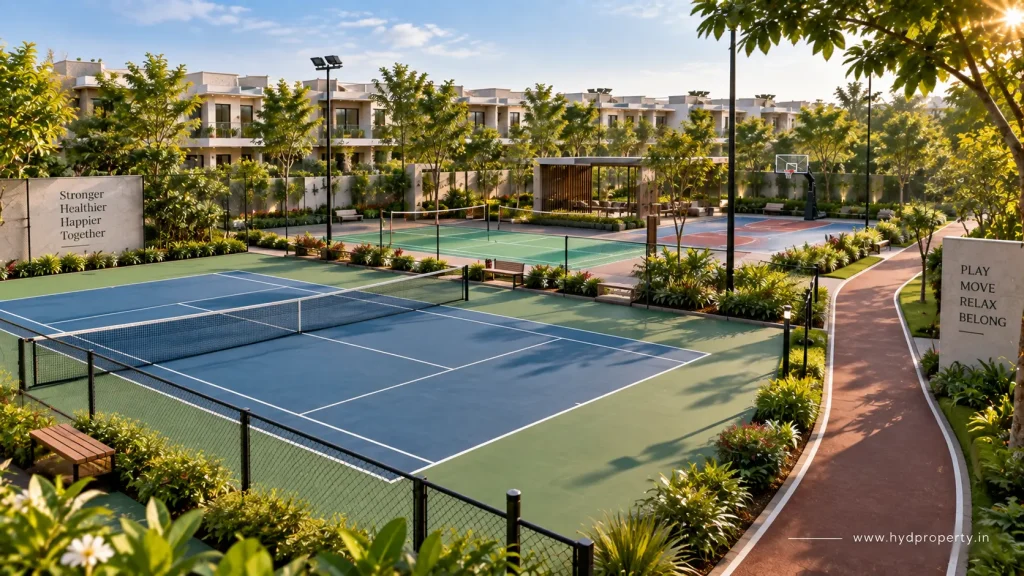 Sports facilities and recreational area in a Hyderabad villa community
