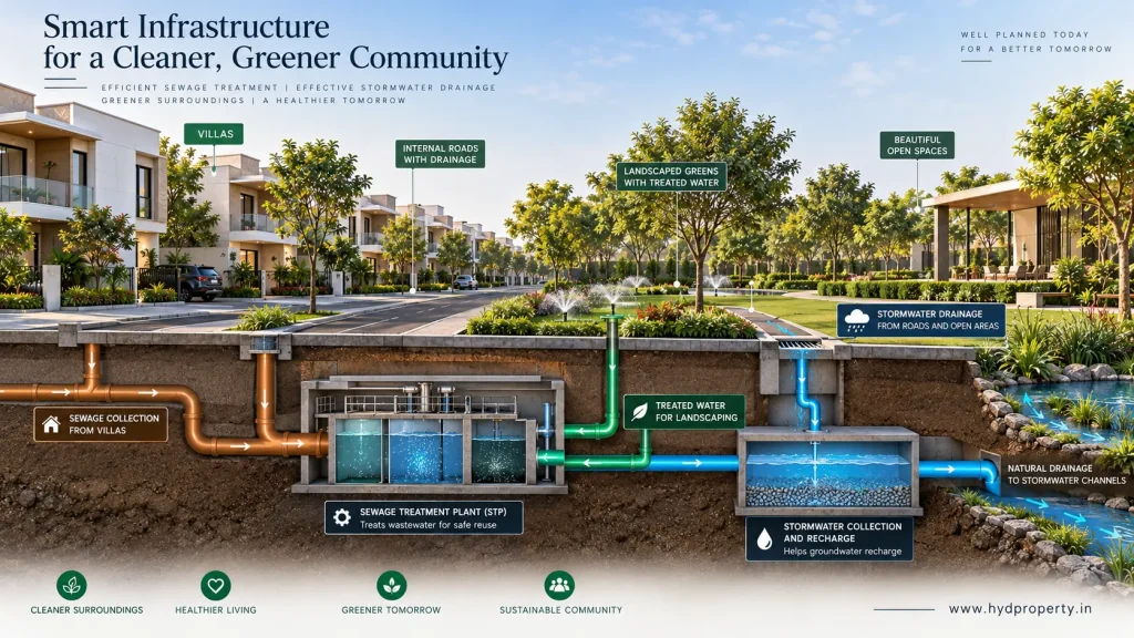 Sewage treatment and stormwater drainage infrastructure in a villa community